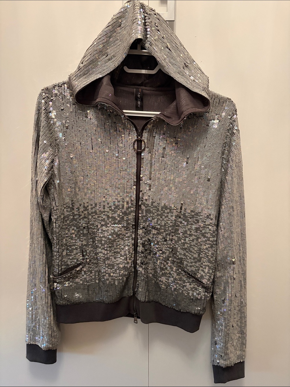 Marc Cain Silver Sequin Hooded Zip Jacket